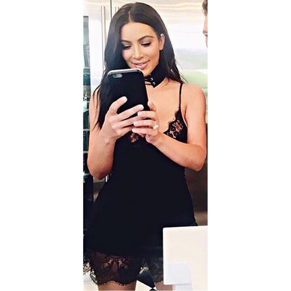 MY STYLE MODE Black Lace Trim Satin Mini Dress - Picture 8 of 9